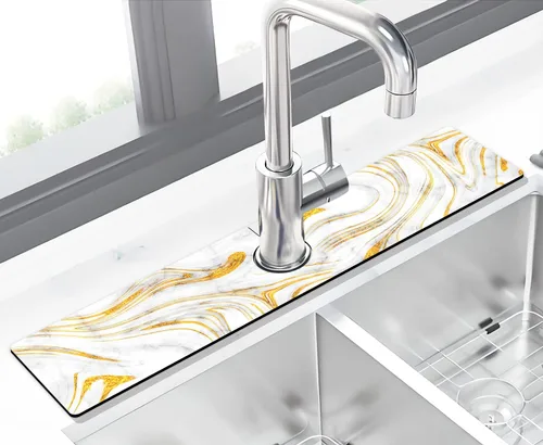 Vista 17 de Tapete protector contra salpicaduras para grifo de fregadero de cocina - 2 piezas, tapete súper absorbente de secado rápido, accesorios