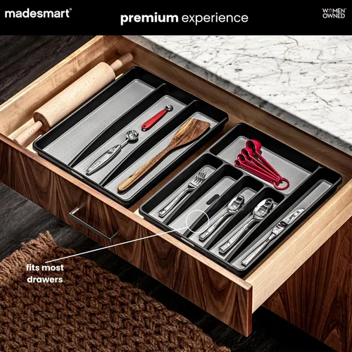 Vista 2 de madesmart Bandeja grande de cubiertos, organizador de cubiertos de 6 compartimentos para tenedores, cuchillos y cucharas, antideslizante, forro