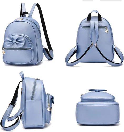 Vista 3 de LCFUN Linda mochila de cuero pequeña de moda para niñas y mujeres, Azul brillante, Daypack