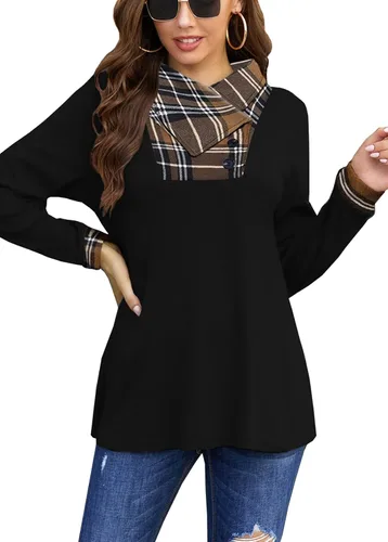 Vista 2 de Bluetime Sudaderas ligeras de manga larga con cuello redondo y botones para mujer