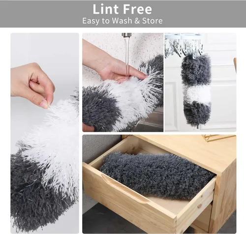 Vista 6 de BOOMJOY Plumero de plumas de microfibra con poste extensible de 100 pulgadas, paquete de 2 plumeros para limpieza de techo, ventilador, muebles