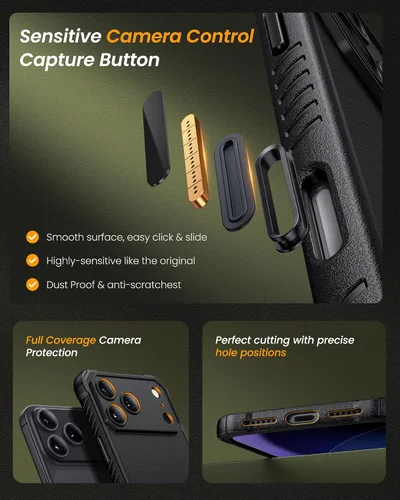 Vista 7 de Funda para iPhone 17 Pro, compatible con MagSafe, soporte integrado y botón de captura de control de cámara, protección de grado militar, funda