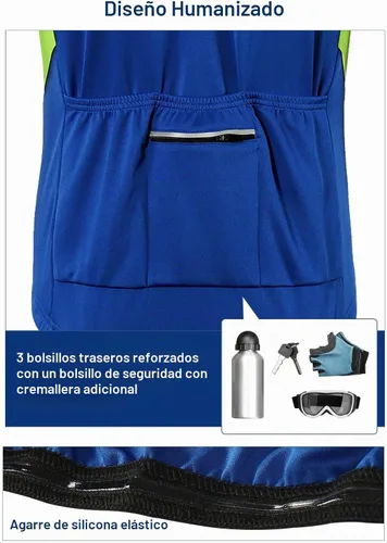 Vista 3 de BERGRISAR Hombres Básico Ciclismo Jerseys Manga Larga Bicicleta Bicicleta Camisa Cremallera Bolsillos BG012 Azul oscuro