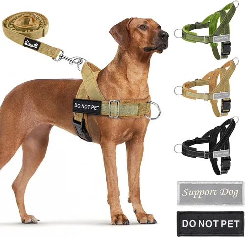 Vista 12 de Lukovee Juego de arnés y correa para perro sin tirones, chaleco acolchado suave ajustable con clip frontal para un fácil control, arnés reflectante