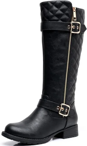 Vista 8 de GLOBALWIN - Botas acolchadas hasta la rodilla para mujer con tacón bajo, cómodas, de moda, elegantes, botas de equitación para mujer 19yy03 negro2