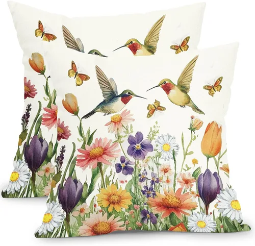Vista 25 de Fundas de cojín decorativas primavera-verano 40x40 cm, juego de 2 fundas de cojín verdes con flores botánicas, fundas de cojín decorativas para Aqua