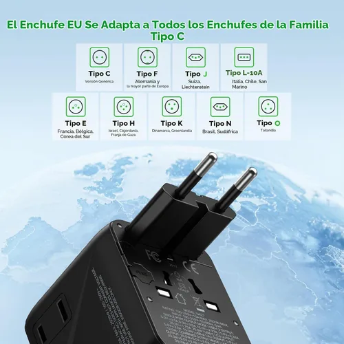 Vista 9 de MOMAX Adaptador de viaje universal Mini 35W Adaptador de corriente de Negro