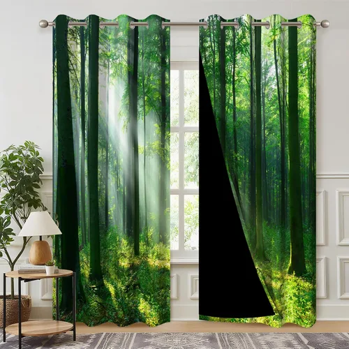 Vista 16 de Cortinas opacas de cascada, impresión 3D, vista de ventana de paisaje natural, cortinas para sala de estar, panel de cortina de río con ojales