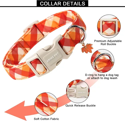 Vista 128 de Aring Pet Collar de algodón, ligero y ajustable, con hebilla de liberación rápida, para perros pequeños, medianos y grandes, para cachorros, S, Hoja