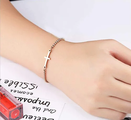 Vista 2 de MiniJewelry Pulseras de cruz lateral para niñas y mujeres, ajustables, de acero inoxidable, para cumpleaños