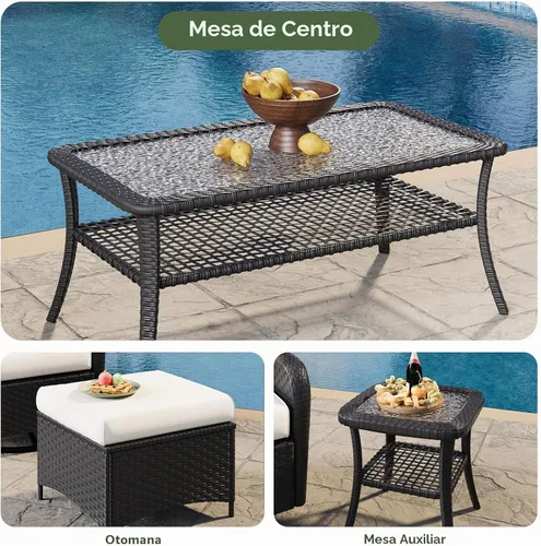 Vista 6 de Aoxun Juego de muebles de mimbre para patio de 7 piezas con cojines gruesos 2 piezas blanco
