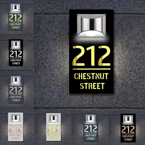 Vista 23 de Placa solar personalizada con números de casa, placa LED moderna para puerta, letrero acrílico para casa de jardín, montaje en la pared para casa