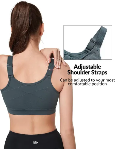 Vista 2 de Yvette Sujetadores deportivos ajustables para mujer de alto impacto, brasier deportivo con cremallera frontal, talla grande para correr y entrenar