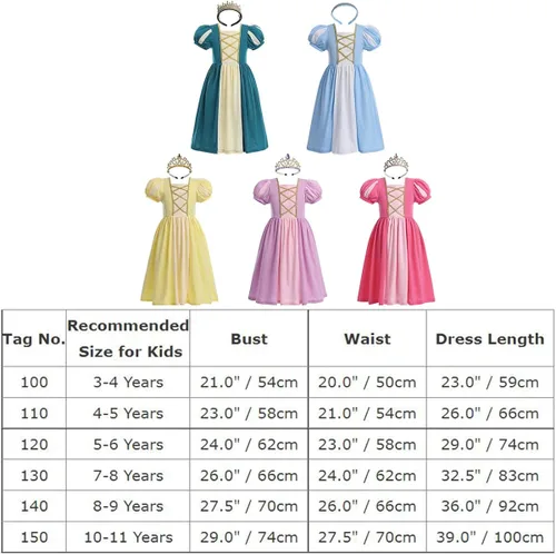 Vista 7 de IBTOM CASTLE Kids Girls Princess Puff Sleeve Dresses + Crown Movie Character Costume Halloween Cosplay Fancy Dress Up Gown