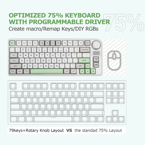 Vista 6 de EPOMAKER TH80-X - Teclado mecánico de junta, 75% de diseño, triple modo de intercambio en caliente, con batería de 4000 mAh, pantalla LCD