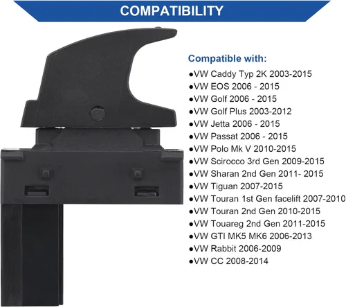 Vista 4 de Obaee Interruptor de control de ventana eléctrica para puerta, botón lateral del pasajero, compatible con VW Volkswagen Golf Caddy Rabbit EOS Jetta
