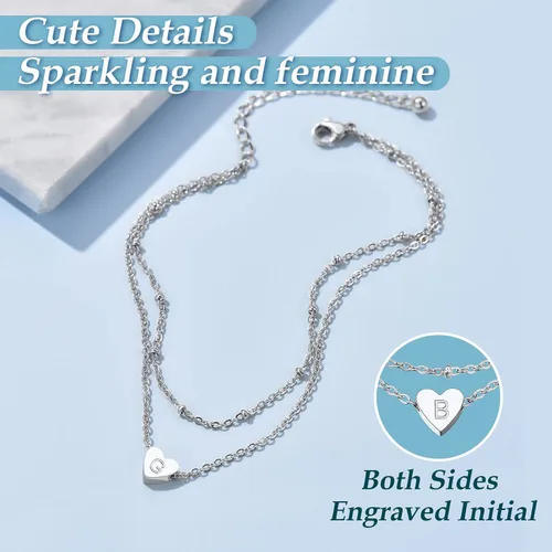 Vista 3 de ChainsProMax Tobillera de corazón elegante, cadena de pie de playa de verano para mujer, pulsera de tobillo inicial de la A a la Z, ajustable