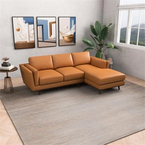 Vista 3 de Ashcroft - Sofá modular de cuero genuino de 92.9 pulgadas, moderno de mediados de siglo, sofá seccional en forma de L, diván derecho para sala