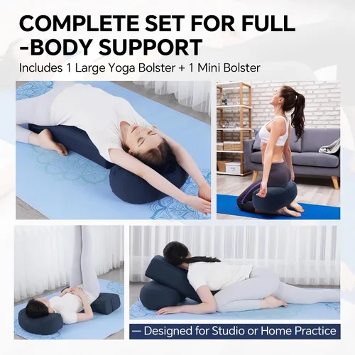 Vista 6 de MABOZOO Almohada de yoga de 2 piezas, cojines rectangulares y de meditación de media luna con funda extraíble para yoga restaurativo, accesorios