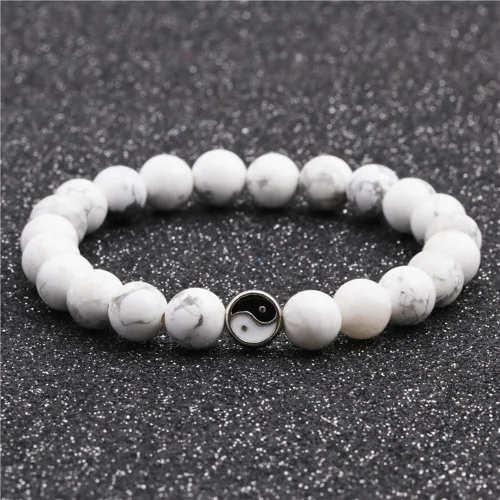 Vista 4 de Moda hombres mujeres Taiji Yin Yang Feng Shui Charm pulsera natural blanco turquesa y negro cuentas parejas pulseras amistad distancia pulsera