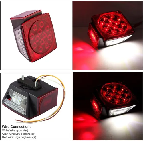 Vista 3 de Kit de luces LED para remolque, impermeables, sumergibles, cuadradas, luces traseras para camiones con arnés de cable y soporte, lámparas