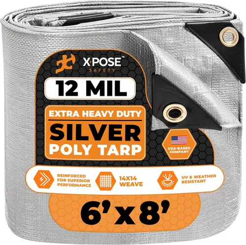 Vista 71 de Xpose Safety Lona protectora de polietileno plateado resistente de 5 x 7 pies - Funda protectora multiusos - Duradera, resistente al agua
