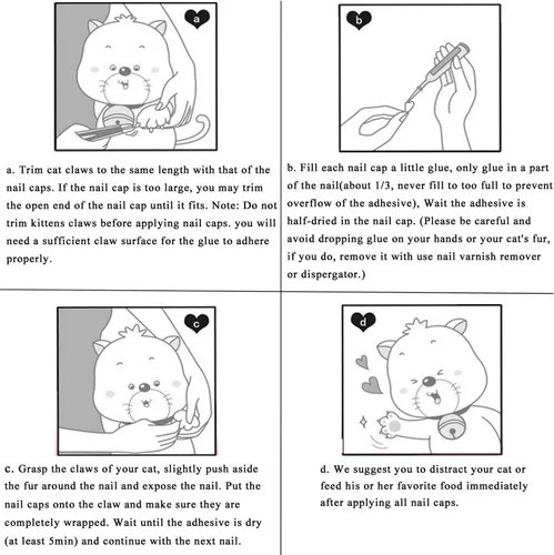 Vista 4 de YMCCOOL 100 tapas de uñas de gato, cubiertas transparentes para patas de gato, puntas de uñas para mascotas con adhesivos y aplicadores, extra