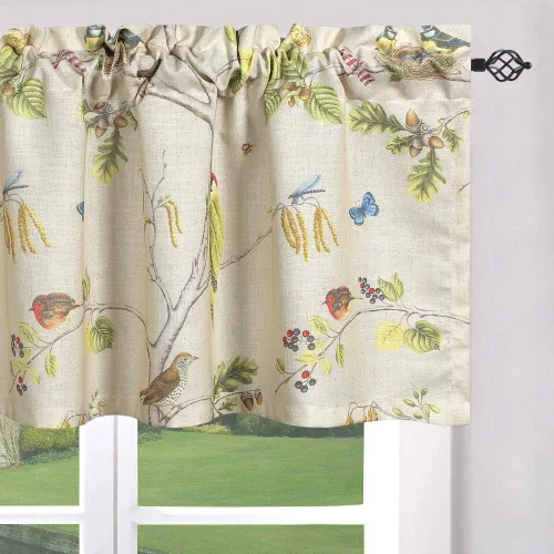 Vista 29 de Leeva Cortinas rústicas de cocina con estampado floral verde mezclado de lino para media ventana, para comedor, bolsillo para barra, cafetería