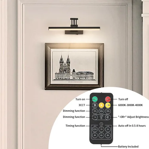 Vista 6 de Joossnwell Luz para Cuadros a Batería Luz Inalámbrica para Cuadros para Pinturas con Control Remoto 15.5 Pulgadas Regulable y Temporizador Luz