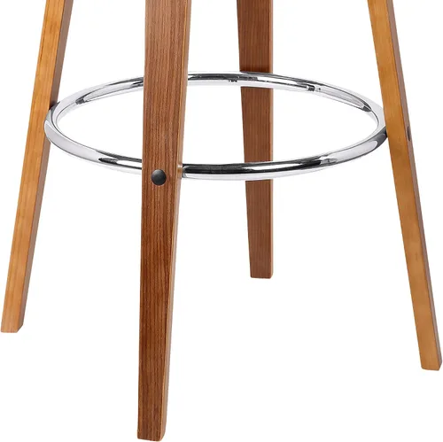 Vista 7 de Armen Living Harbor Mid Century Modern Taburete de bar de 26 pulgadas de altura del asiento sin espalda, giratorio, color crema y madera de nogal
