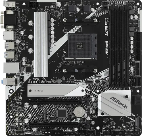 Vista 2 de ASRock A520M Pro4 AMD Ryzen serie 3000/4000 (Soket AM4) Compatible con chipset A520, placa base Micro ATX
