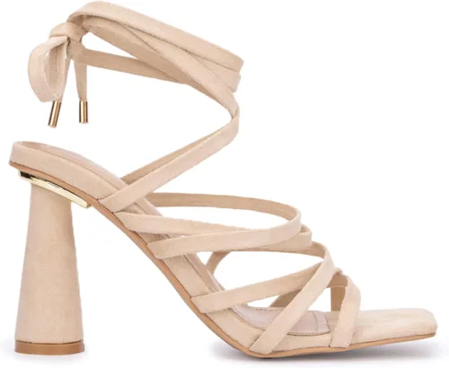 Vista 2 de Olivia Miller Nia - Zapatos de mujer de ante sintético a la moda para fiesta, con tiras finas, con cordones y puntera cuadrada abierta, tacón medio