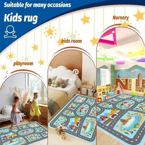 Vista 5 de Alfombra para niños, alfombra de coche para niños, tapete de juego, alfombra para coches de juguete para sala de juegos, aula, habitación de niños