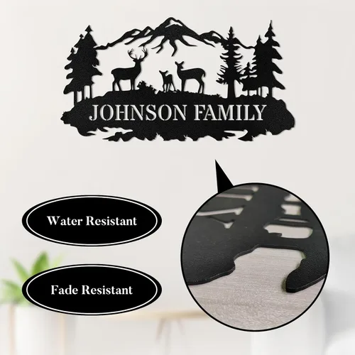 Vista 5 de Letrero de metal personalizado, letrero de metal personalizado con nombre de familia, letrero de metal de ciervo del bosque para el día de la madre