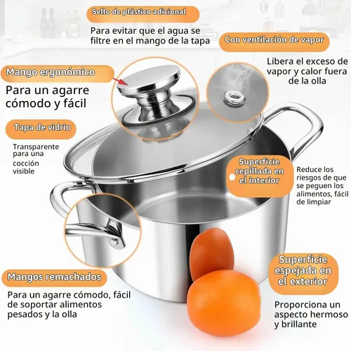 Vista 3 de P&P CHEF Olla de 4 cuartos de galón de acero inoxidable tricapa, olla de 4 cuartos de galón para cocinar pasta con tapa visible para sopa