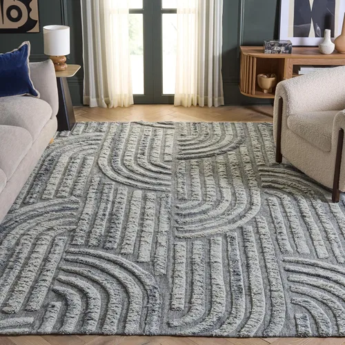 Vista 10 de Safavieh Kilim Collection Alfombra de pasillo, 2 pies 3 pulgadas x 9 pies, gris oscuro y marfil, hecha a mano de lana moderna de mediados de siglo