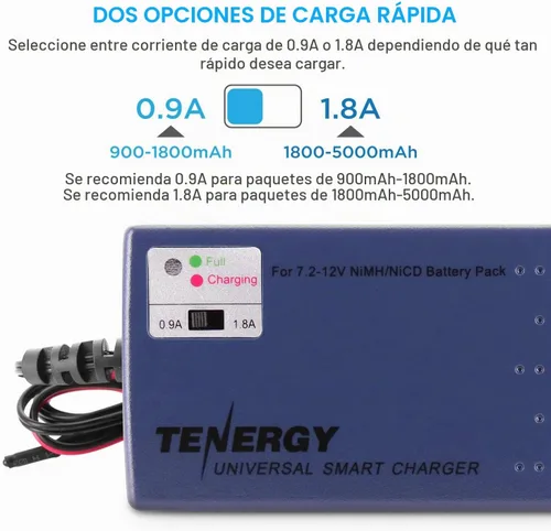 Vista 2 de Tenergy Cargador universal inteligente para batería de NiMH / NiCd 7.2V - 12V con corriente de carga y sensor de temperatura/selección