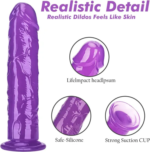 Vista 4 de Consolador de pene realista con base de succión de 8.1 pulgadas, punto G, polla flexible anal, juguetes sexuales para adultos, para principiantes
