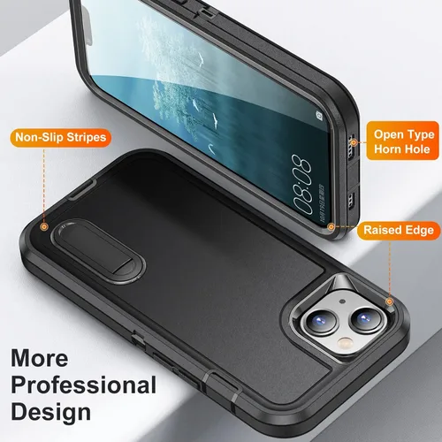 Vista 4 de IDweel Funda para iPhone 15 con soporte, protección resistente a los golpes, antiarañazos, delgada, ligera, protectora resistente, funda rígida