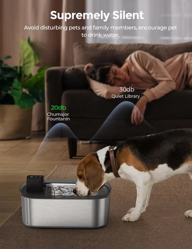 Vista 8 de Fuente de agua inalámbrica de 7.5 l/254 oz/2 galones para perros grandes, acero inoxidable, fuente de agua silenciosa para mascotas y gatos