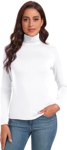 Vista 2 de Camisetas de cuello alto para mujer, casuales, ligeras, ajustadas, de manga larga, de capa base