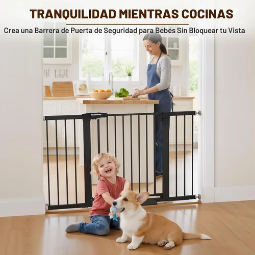 Vista 6 de Mumeasy Puerta de bebé extra ancha de 29.7 a 51 pulgadas para escaleras, puerta para perros de interior extra larga para puertas, puerta para niños
