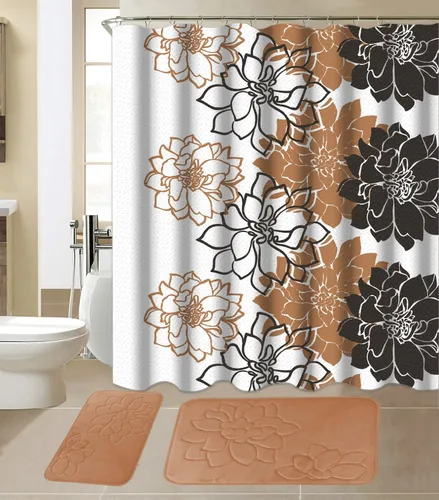 Vista 6 de All American Collection - Juego de 15 piezas de tapetes de baño de espuma viscoelástica con cortina de ducha a juego