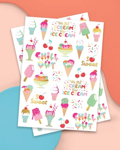 Vista 2 de xo, Fetti Tatuajes temporales para fiesta de cumpleaños de helados para niños, 56 estilos de purpurina Postre, suministros de fiesta de baby