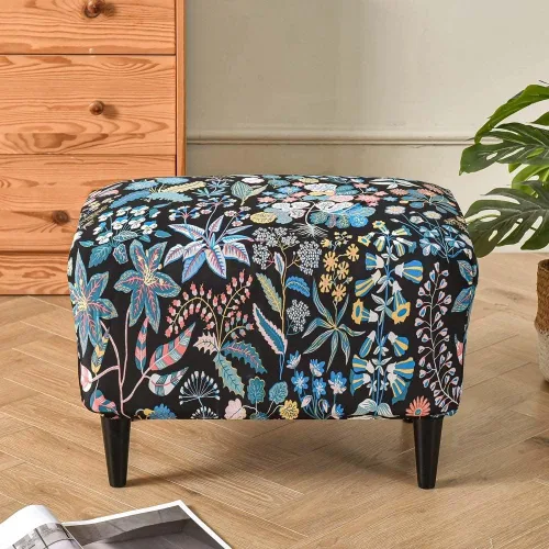 Vista 5 de Funda elástica otomana rectangular para taburete, funda de elastano estampada para reposapiés, protector antideslizante para reposapiés, con parte #1