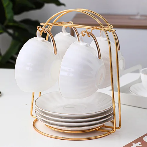 Vista 5 de Soporte de exhibición de taza de té y platillo, soporte de metal para tazas de té, soporte para tazas de té, organizador de tazas de café dorado