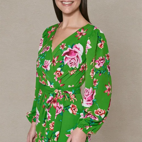 Vista 5 de Kensie Womens Balloon Sleeve Tie Waist Maxi Dress