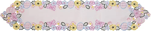 Vista 7 de Camino de mesa de Pascua y primavera de 13 x 68 pulgadas, huevos bordados, huevos florales con flores, mariposas y bufandas para el hogar, cocina
