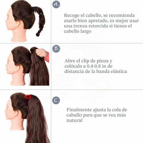 Vista 6 de Rich Choices Extensión de cola de caballo con clip de garra, cabello humano real, una pieza, extensiones de cabello largo Remy para mujer, #18P613