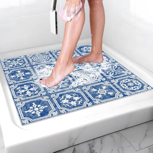 Vista 24 de Tapete de ducha antideslizante de 20 x 20 pulgadas, esponja de PVC para masaje, segura, antideslizante, cuadrado, tapete de baño de ducha suave